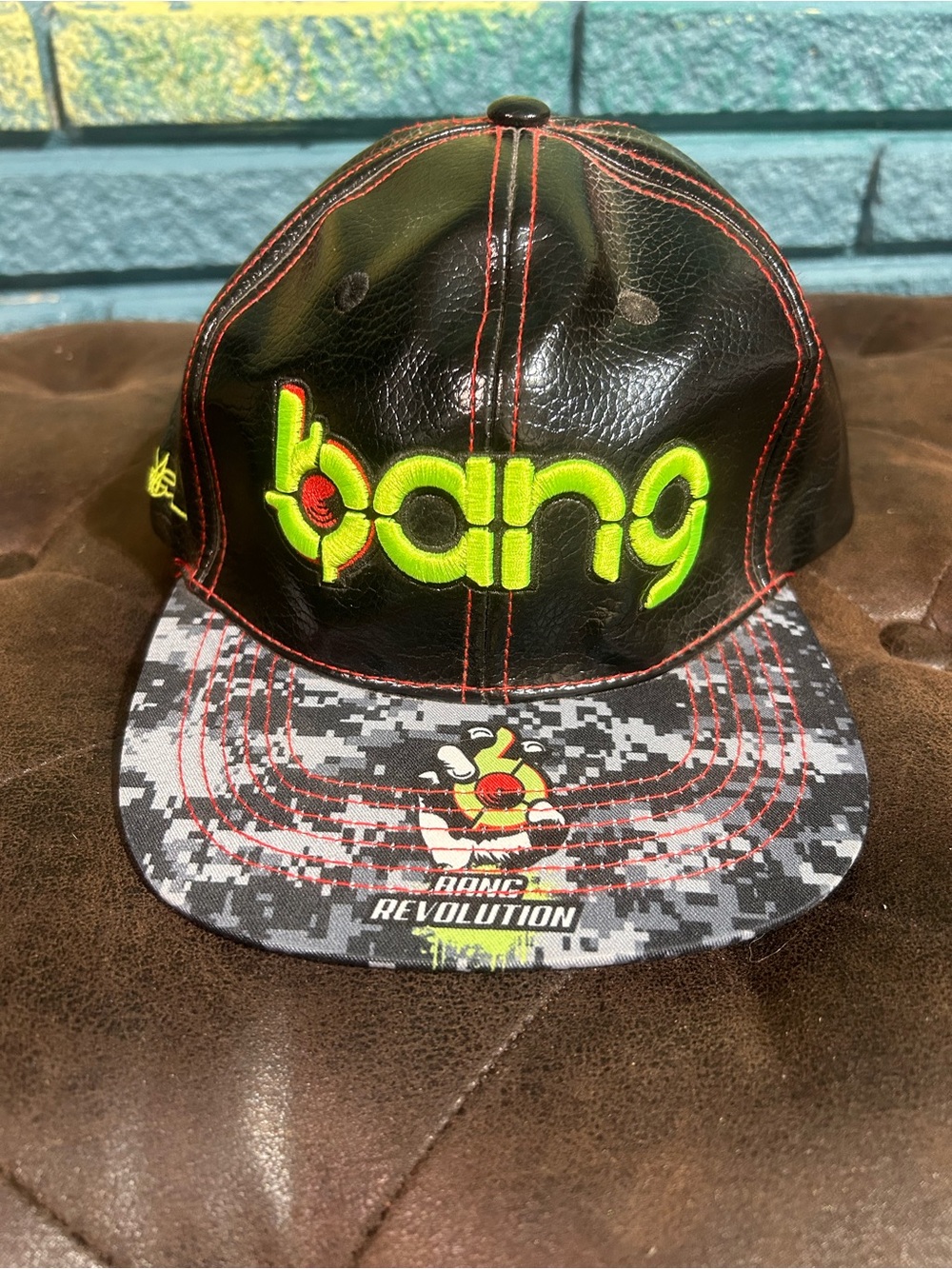 Adult trucker OS Black Snapback Cap with Neon Green Logo BANG ENERGY DRINK
